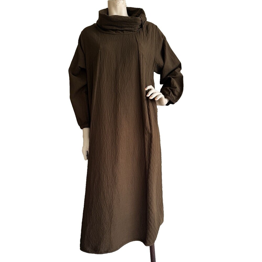 JAPAN Brown Cotton Lagenlook Art to Wear Long Sleeve Maxi Dress Oversized OSFA